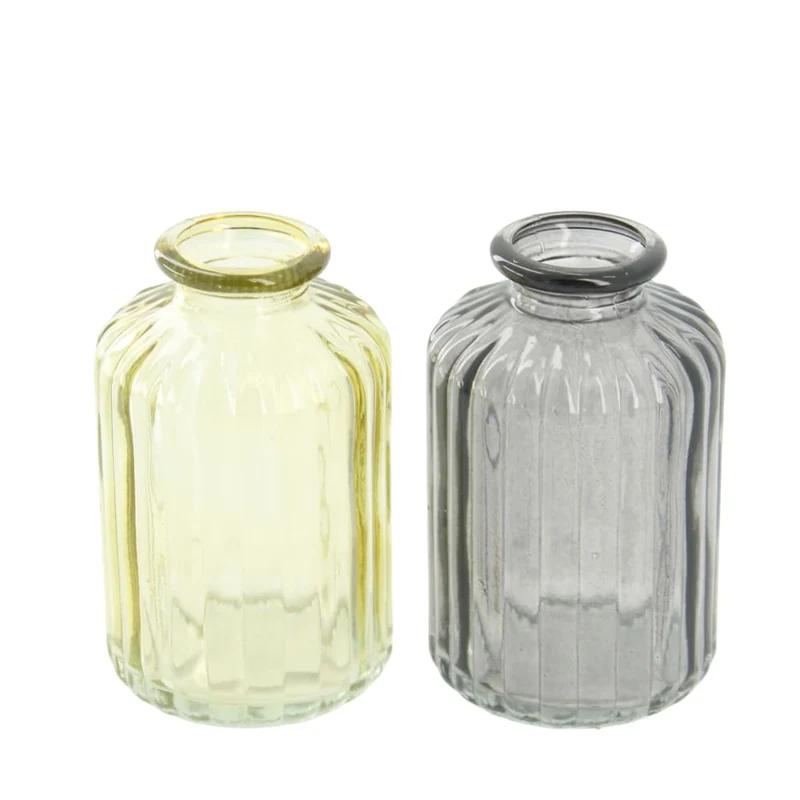 Vase glass 6x6x10cm 2 assorti Mixed grey