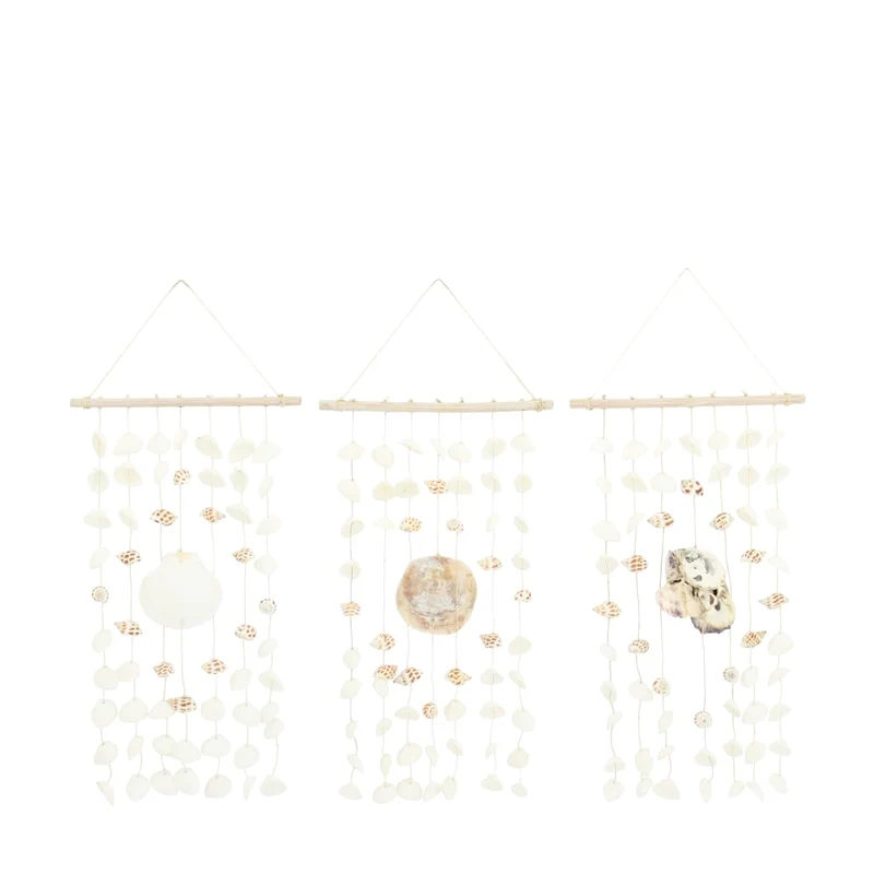 Curtain nature with shells 22x2x46cm 3 assorti Natural