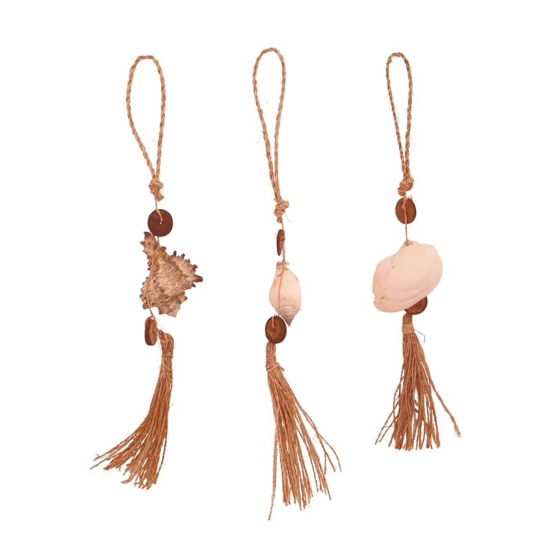 Hanger nature with shells 4x4x22cm 3 assorti Natural