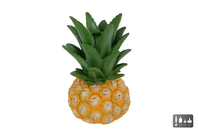Kandelaar "Pineapple" geel/groen polystone 12x12x18cm