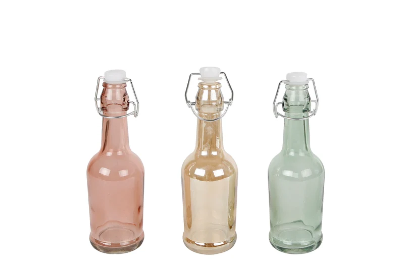 Beugelfles "Cobana" S groen/roze/blauw 3 assortie glas 7x7x21cm