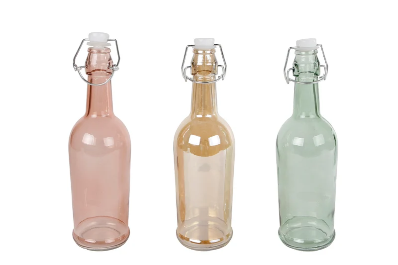 Beugelfles "Cobana" L groen/roze/blauw 3 assortie glas 7x7x25cm