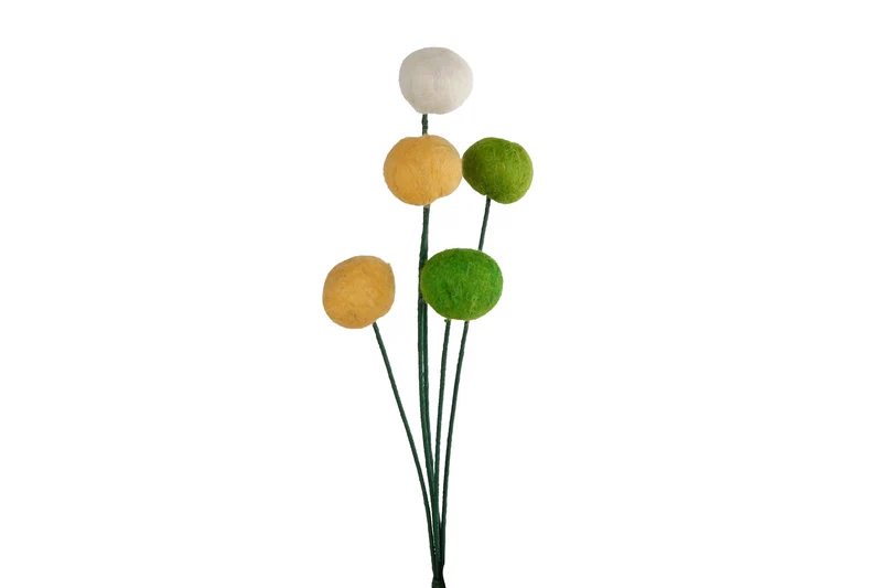 Decoratiebloem "Ball" 5x creme/geel/groen vilt 7x7x33cm