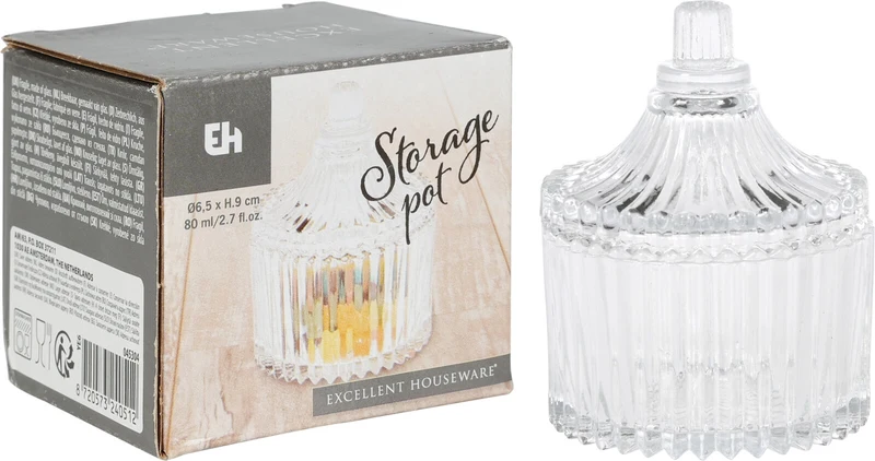 BONBONNIERE HELDER GLAS D6,5 H9CM 80ML MET DEKSEL