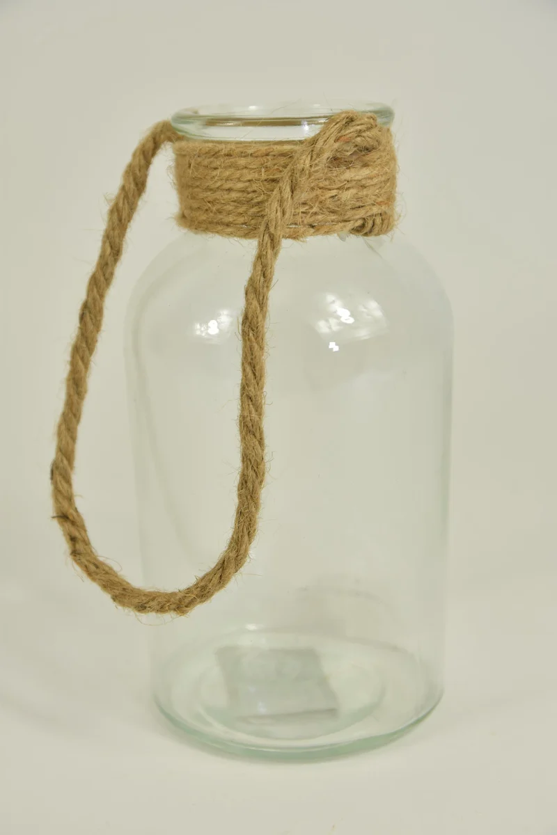 Glasfles Limerick D10 H20cm helder met jute touw