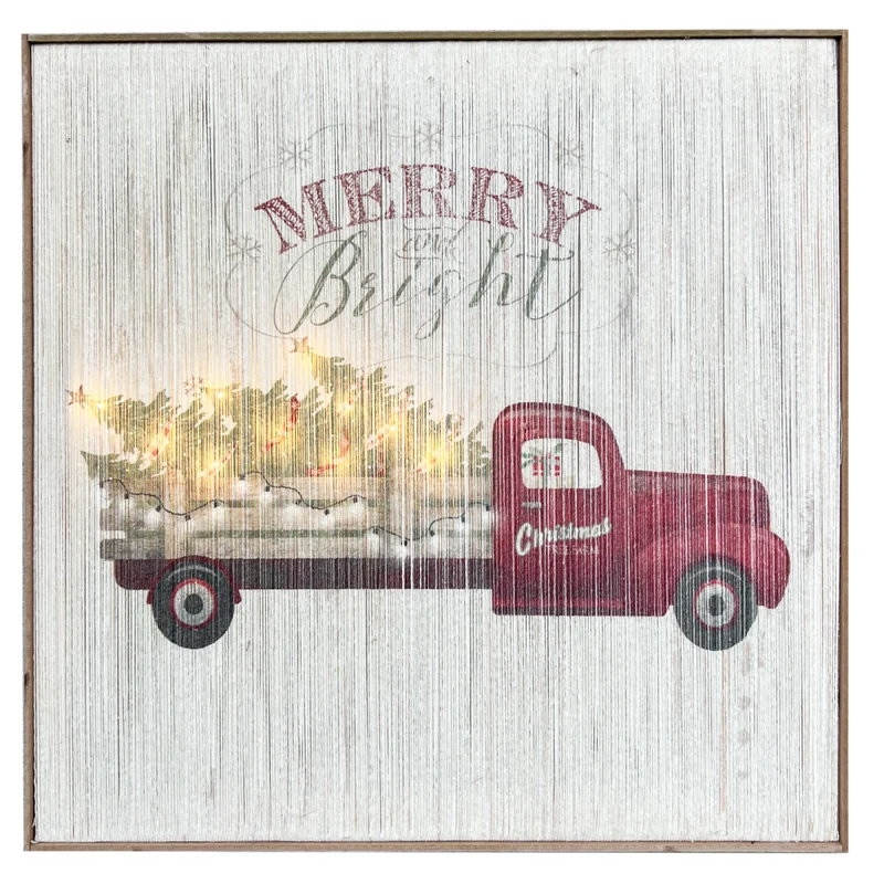 Schilderij kersttruck met verlichting 60x60x2,5cm