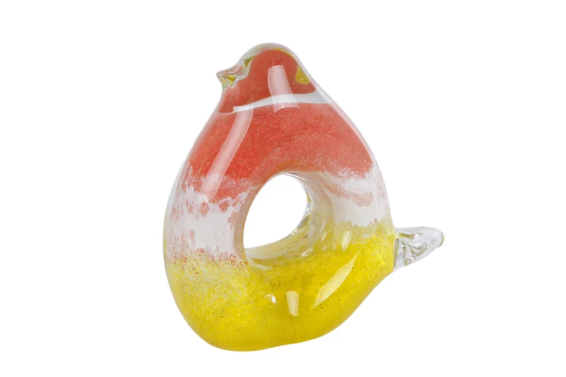 Sculptuur "Bird Hole" L roze/geel glas 11x4,5x11cm