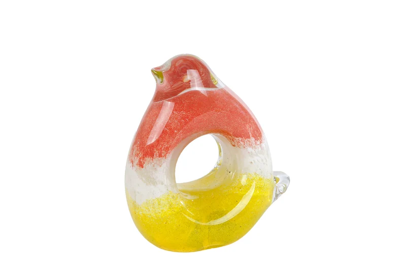 Sculptuur "Bird Hole" S roze/geel glas 9,5x4,5x9,5cm
