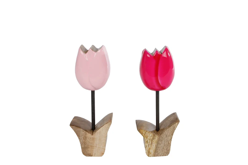 Sculptuur bloem "Tulp" S roze/fuchsia 2 assortie mango 16x6x3,5cm