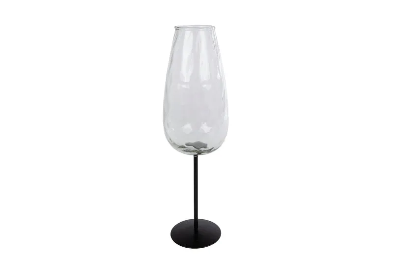Vaas "Wine glass" L helder/zwart glas/metaal 8x8x28cm