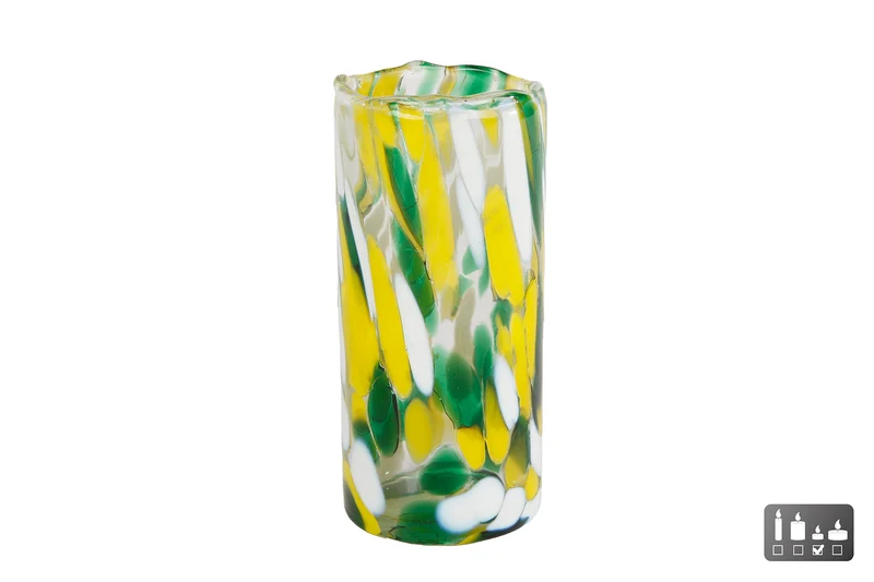 Theelichthouder "Dots" L geel/groen/wit glas 5,5x5,5x12cm