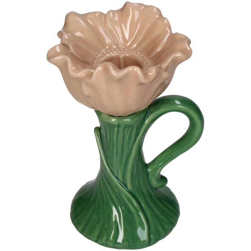 Candle Stick Poppy Fine Earthenware Peach 9.6x8.1x13.8cm