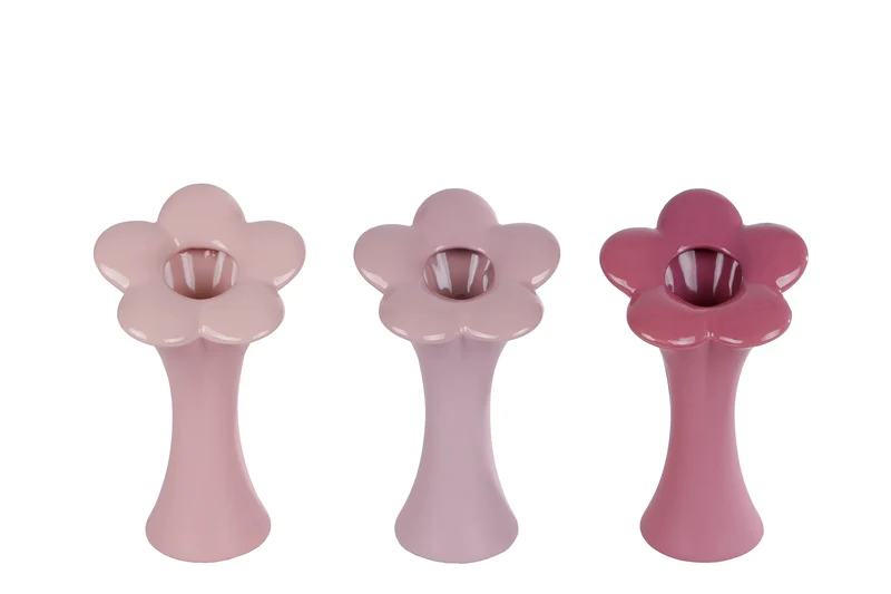 Vaas "Bloem" M lila/roze/fuchsia 3 assortie aardewerk 9,5x9,5x20cm