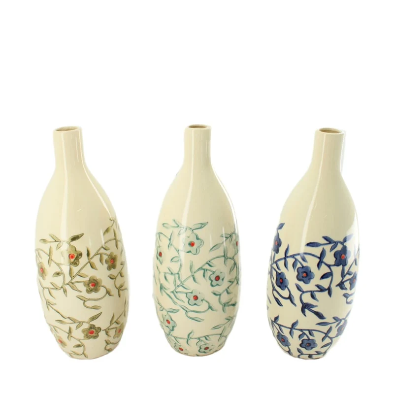 Bottle ceramic 11.5x11.5x29.5cm 3 assorti Mixed blue
