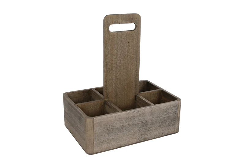 Flessenkist "Rick" grijs hout 26x18x30cm