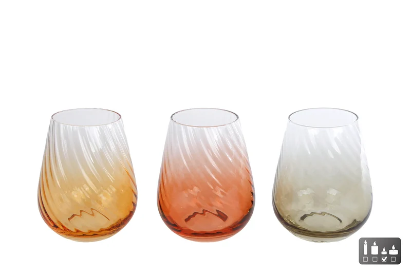 Windlicht "Martien" ribbel helder 3 assortie glas 7,2x5x12cm