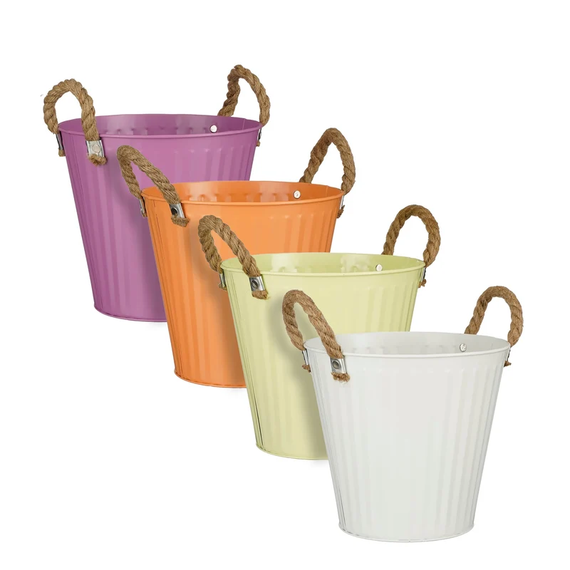 Pot rond roze off white l.geel oranje 4 assorti - h12xd13cm - metaal