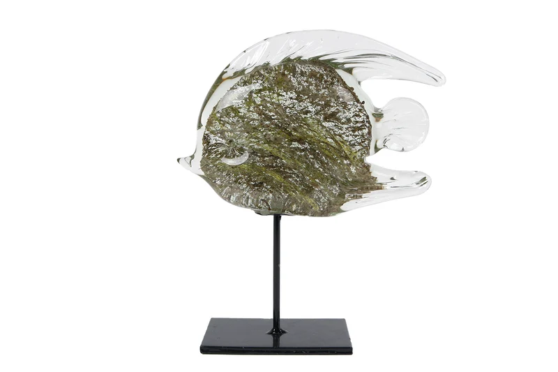 Sculptuur "Fish" grijs/groen glas 19,5x5,5x23cm