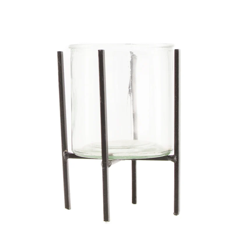 Candle holder metal with glass Ø11x15cm Black