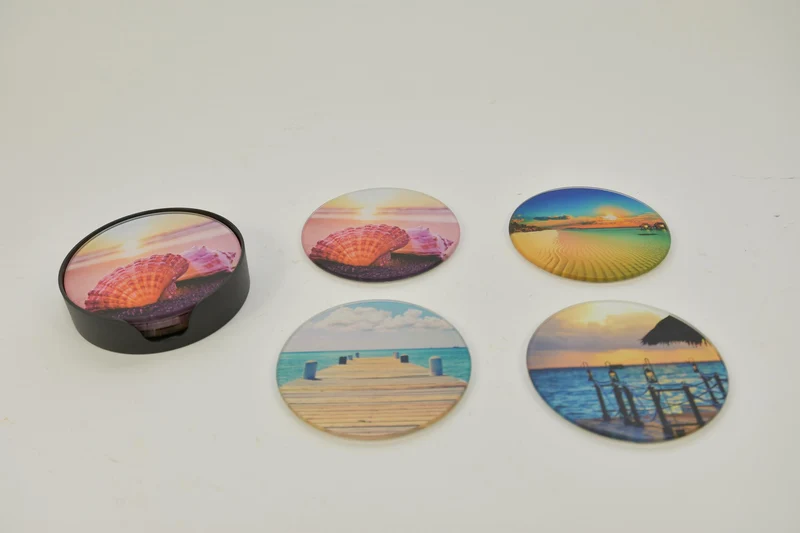 Set/4 glazen onderzetters Ø10cm Strand mix