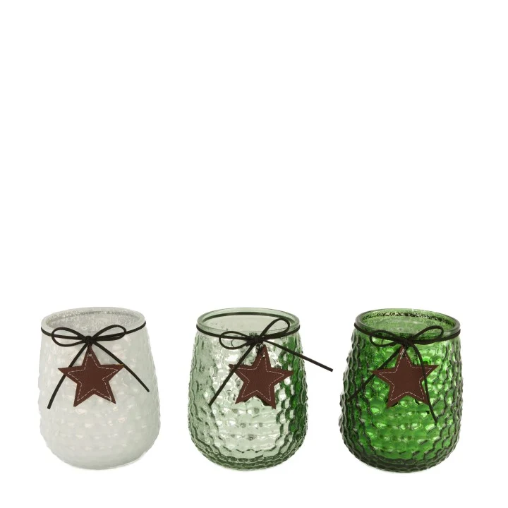 Tealight holder glass ''star'' Ø11x14cm Mixed green