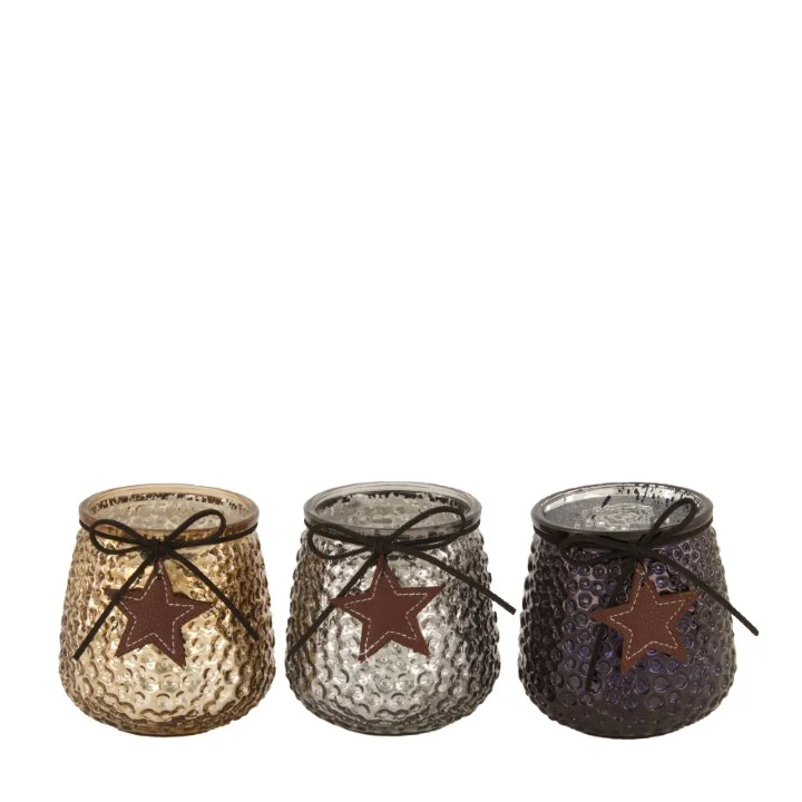 Tealight holder glass ''star'' Ø9.5x10cm Mixed grey