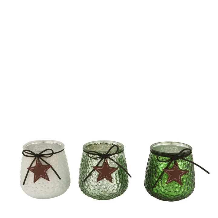 Tealight holder glass ''star'' Ø9.5x10cm Mixed green