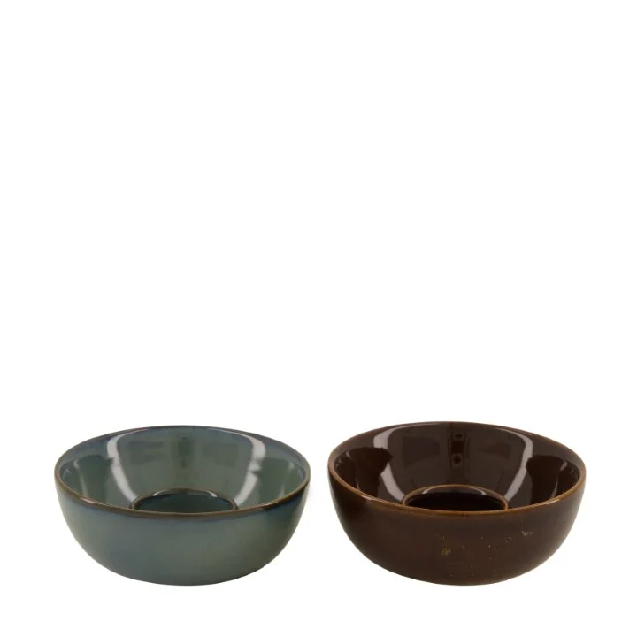 Candle holder ceramic Ø11.6x4.5cm Mixed Blue/Brown