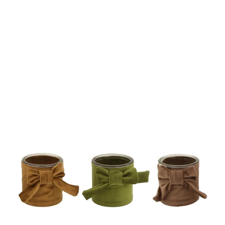 Tealight holder cotton glass Ø8x8cm Mixed brown