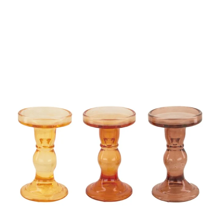 Candle holder glass Ø8.5x14cm Mixed brown