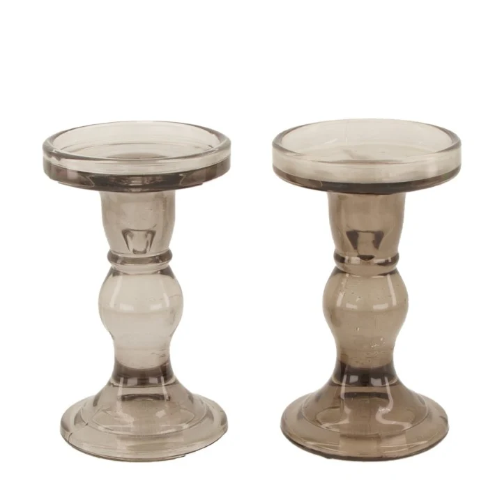 Candle holder glass Ø8.5x14cm Mixed grey