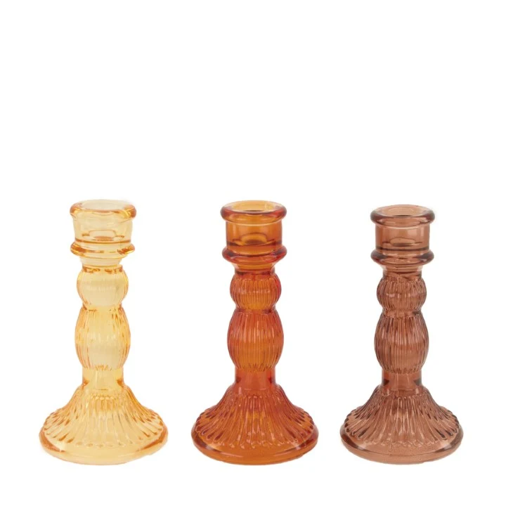 Dinnercandle holder glass Ø8x15.5cm Mixed brown