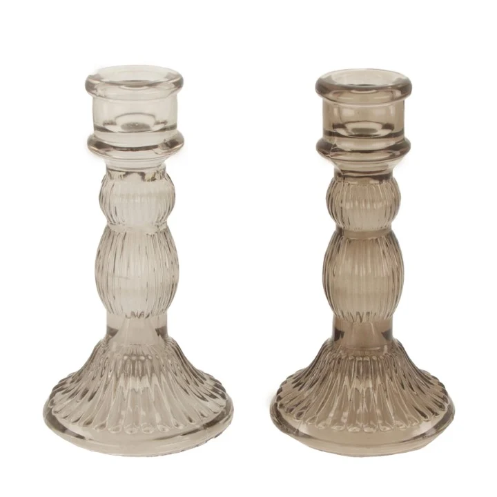Dinnercandle holder glass Ø8x15.5cm Mixed grey