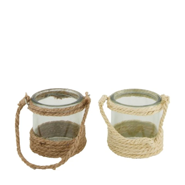 Candle holder glass Ø8x8cm Natural/White mix