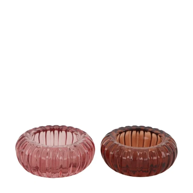 Tealight holder glass Ø8.3x3.5cm Pink mix
