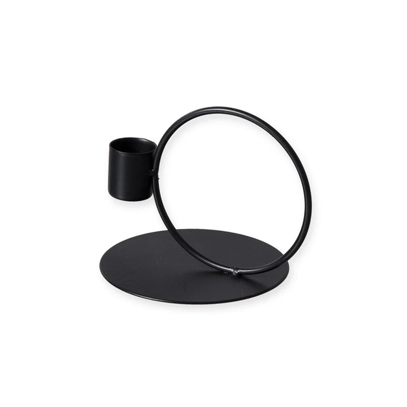 Metalen kaarshouder aan ring op voet Ø ca. 9 cm zwart