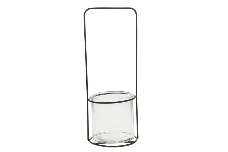 Candle holder metal/glass Ø14x36.5cm Brown