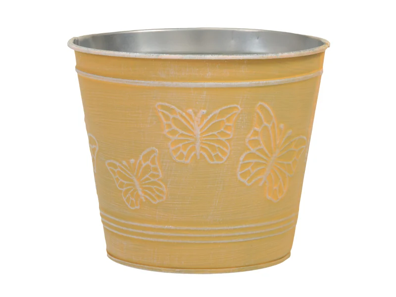 metal basket w/butterflies yellow Ø 14x12 cm