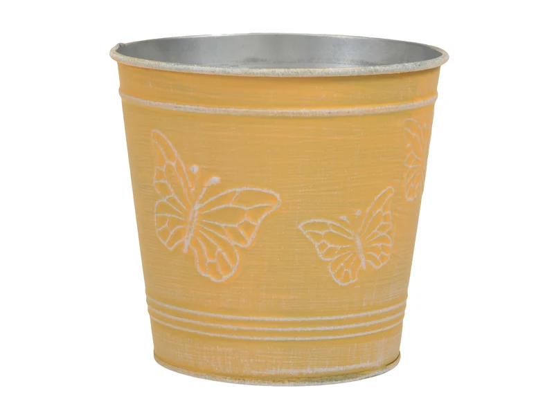metal basket w/butterflies yellow Ø 12.5x11.5 cm