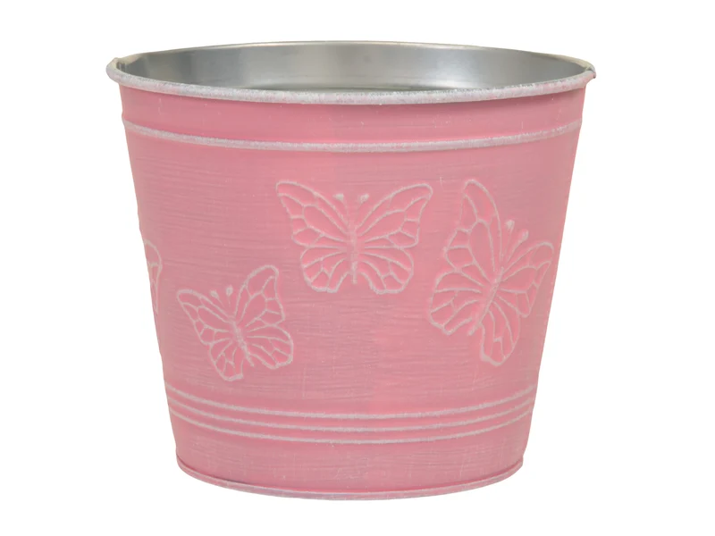 metal basket w/butterflies pink Ø 14x12 cm