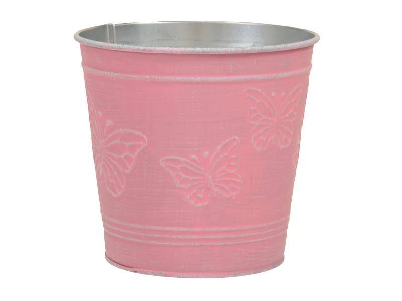 metal basket w/butterflies pink Ø 12.5x11.5 cm