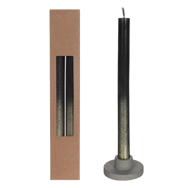 Dinner candle black w.Gold spray set/2 Ø2.1 h. 25cm