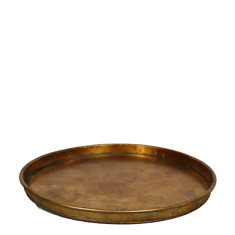 Tray metal Ø57x4.2cm Gold white-washed