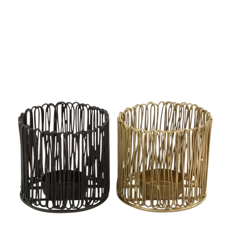 Tealight holder iron Ø8x7.5cm 2 Black/Gold mix