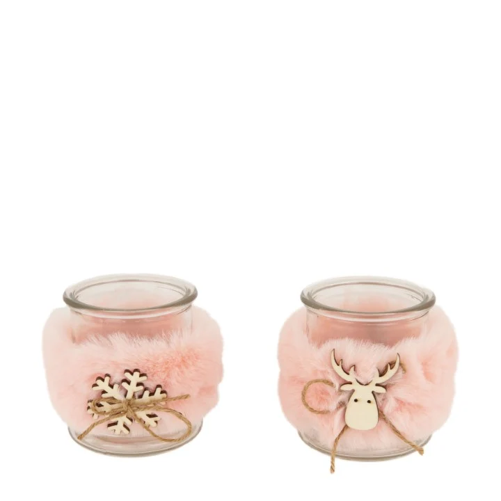 Tealight holder glass Ø9x10cm 2 Light pink mix