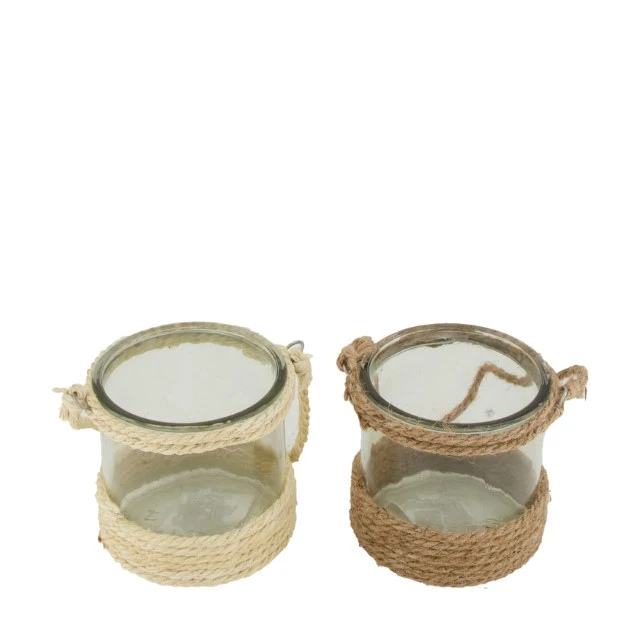 Candle holder glass Ø10x10cm 2 Natural/White mix