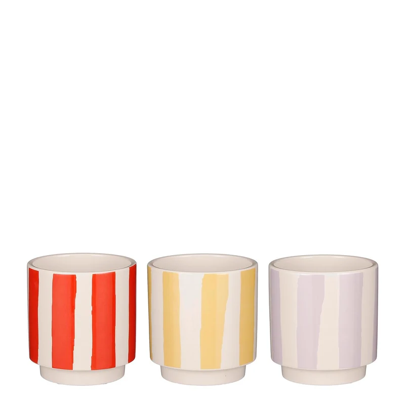Pot rond lila geel rood 3 assorti - h12,5xd12cm