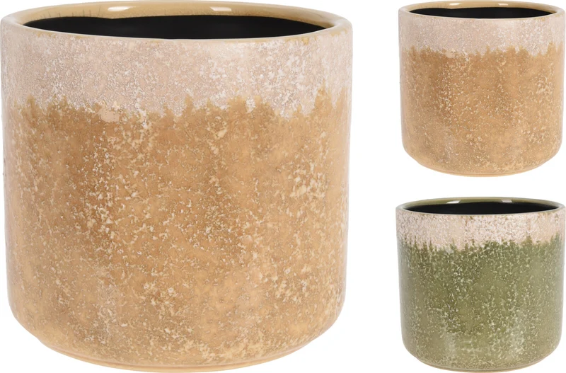BLOEMPOT BASSIE AARDEWERK 2 ASSORTIE KLEUR D13,5 H12,5CM