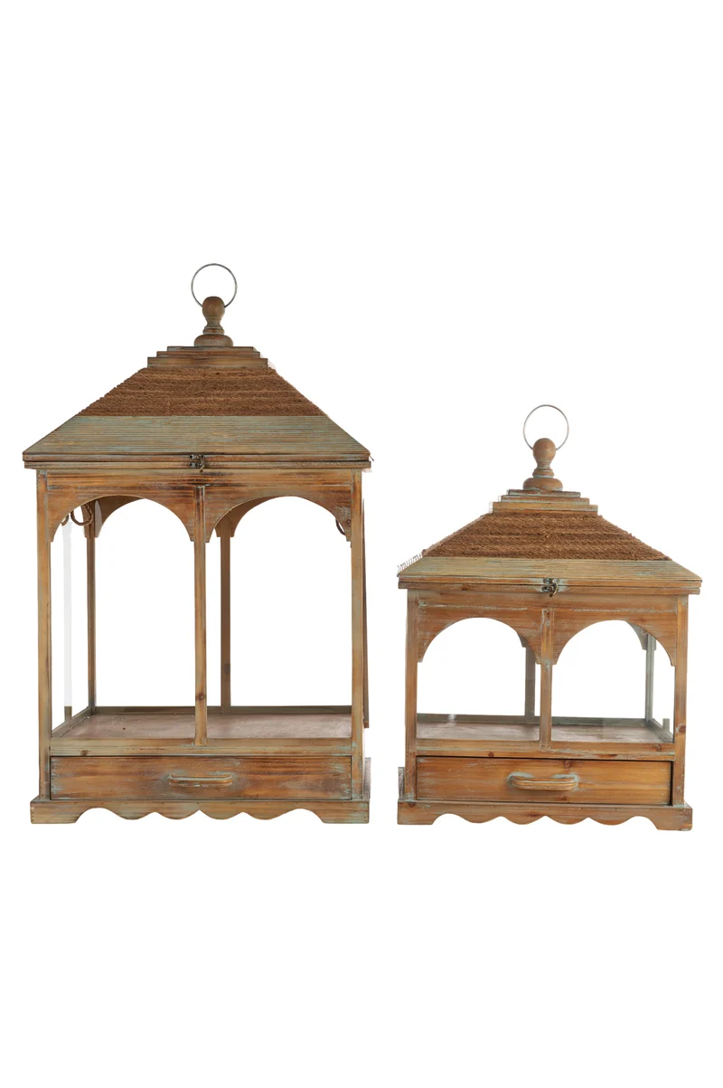 SET OF 2 WOODEN LANTERNS 61X46X93CM