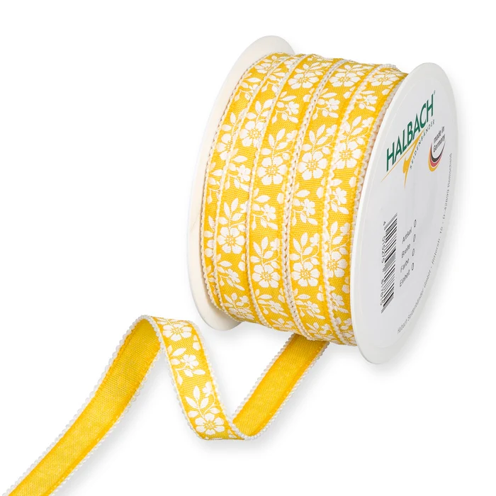 Rol Printlint "Bloemenpatroon" 15mm 25mtr yellow/white